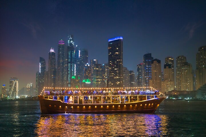 Sail through Dubai Marina on a traditional Dhow taking in breathtaking views of illuminated skyscrapers while enjoying a delectable 5-star buffet and soothing Arabic melodies under the stars.